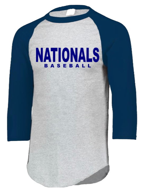 Nationals Baseball 3/4 Sleeve Tee Youth/Adult WITH Optional Number