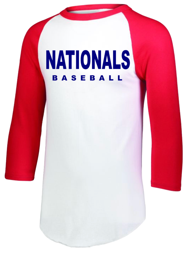 Nationals Baseball 3/4 Sleeve Tee Youth/Adult WITH Optional Number
